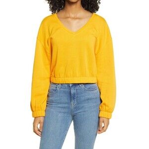 BP Women's V-Neck Fleece Sweatshirt - Orange Size M